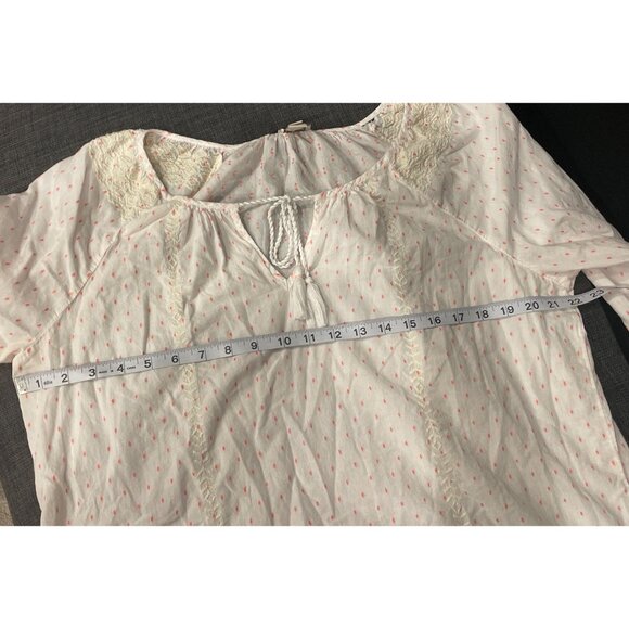 J. Crew Womens White Coral Polka Dot Peasant Blouse Embroidered Details Size L - Picture 8 of 11